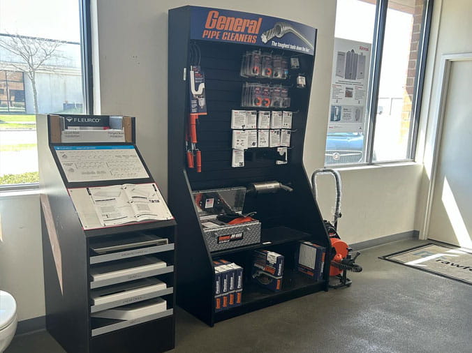 Drain cleaner display at Crawford Supply Itasca IL